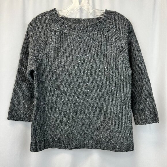 Talbots Womens Gray Sequins 3/4 Sleeve Crew Neck Pullover Sweater Size Small - Picture 1 of 9